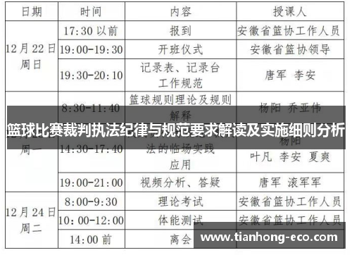 篮球比赛裁判执法纪律与规范要求解读及实施细则分析